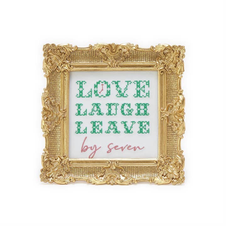 Boyar Gifts for Two's Company - Wholesale Wall Sign - Love Laugh Leave | Embroidered Cross Stitch Framed Wall Art