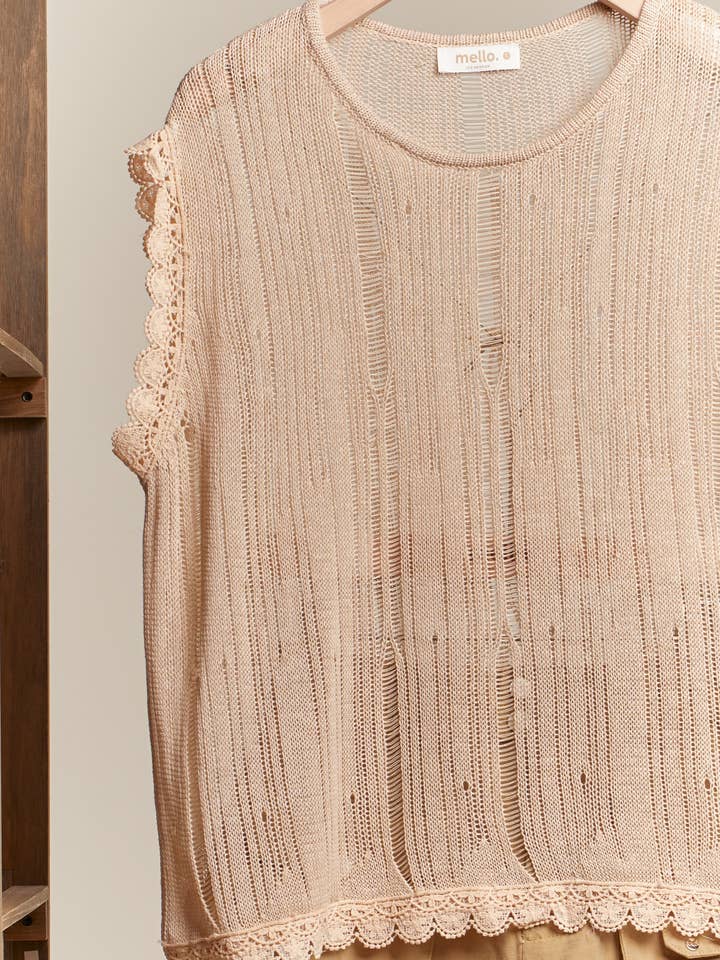 Bronzage Top sans manches à col bateau avec ourlet en dentelle en vente sur Faire4