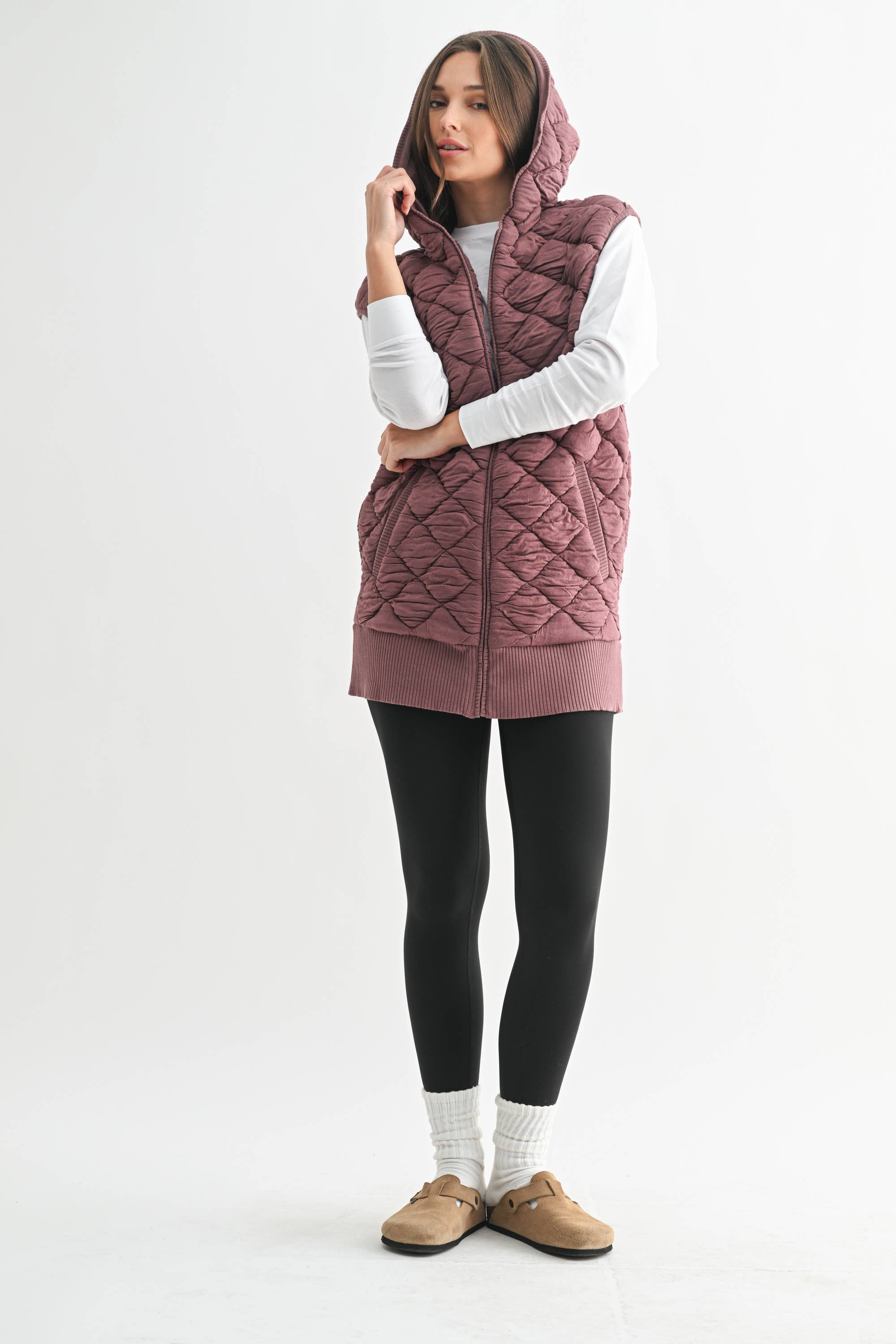 Mono B - Wholesale Outerwear Vest - Women's - Oversized Quilted Fleece Vest with Hood4