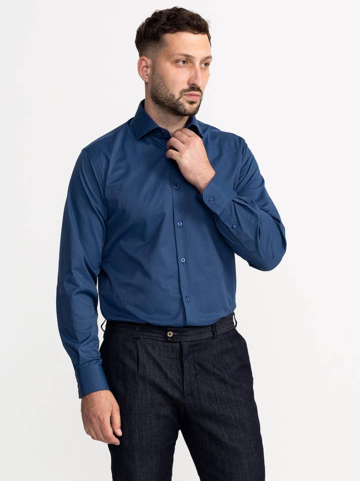 The "Peles" Egyptian Cotton Shirt - Navy Blue for wholesale by De IONESCU