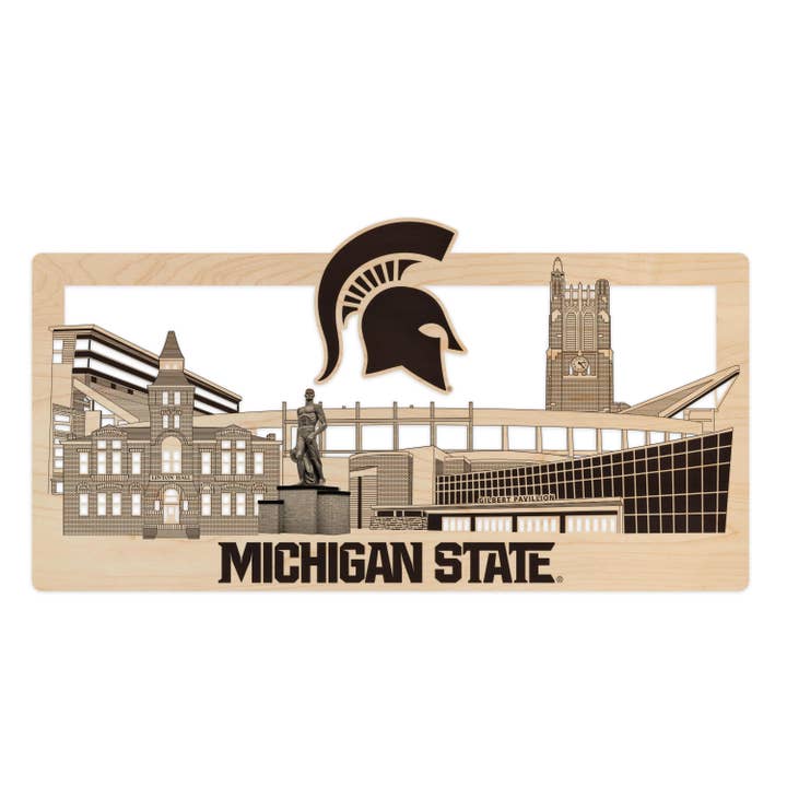 Michigan State University Skyline Wall Hanging - Crafted from Cherry or Maple Wood for wholesale by LazerEdge