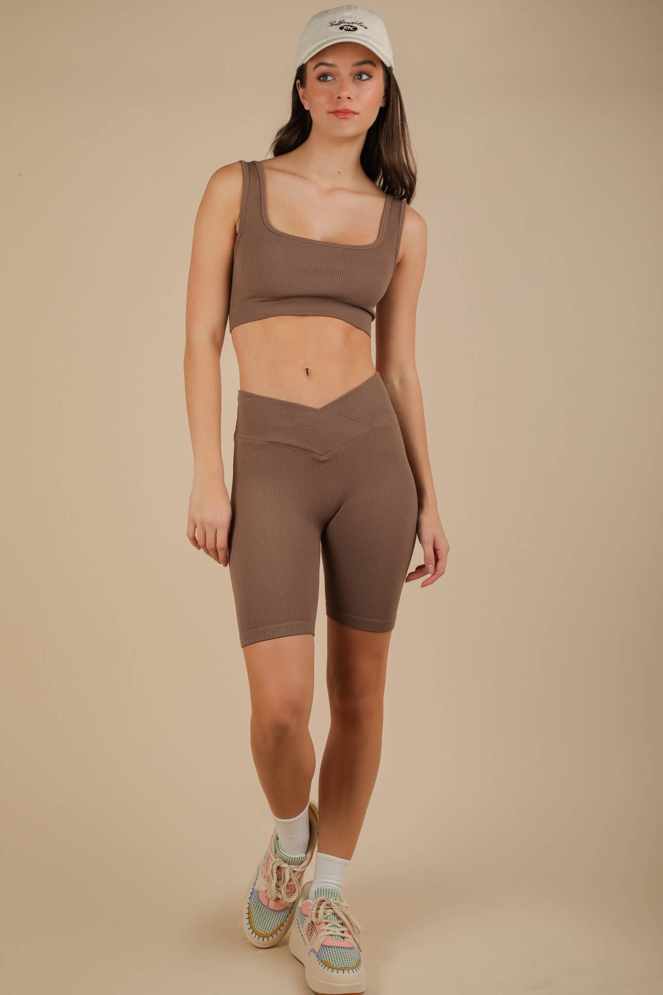 VERY J - Wholesale Activewear Set - Women's - NT12145SET-Ribbed Knit Activewear Top & Shorts Set11