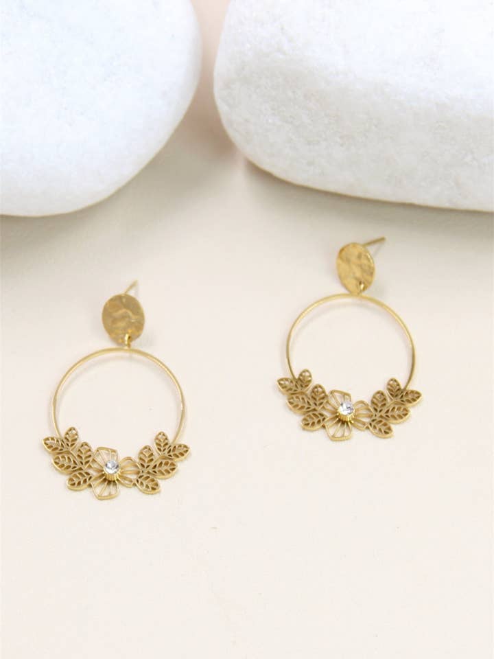 Flower Earrings in Rhinestones and Stainless Steel for wholesale by BELLISSIMA BIJOUX