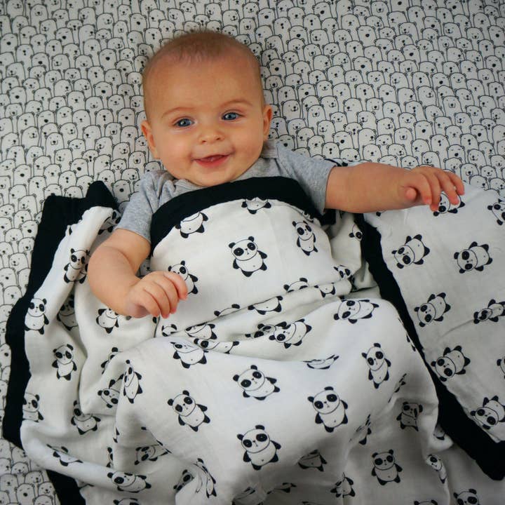 Pandas Triple Layer Bamboo Swaddling Blankets (47"x47") for wholesale by Bambino Land