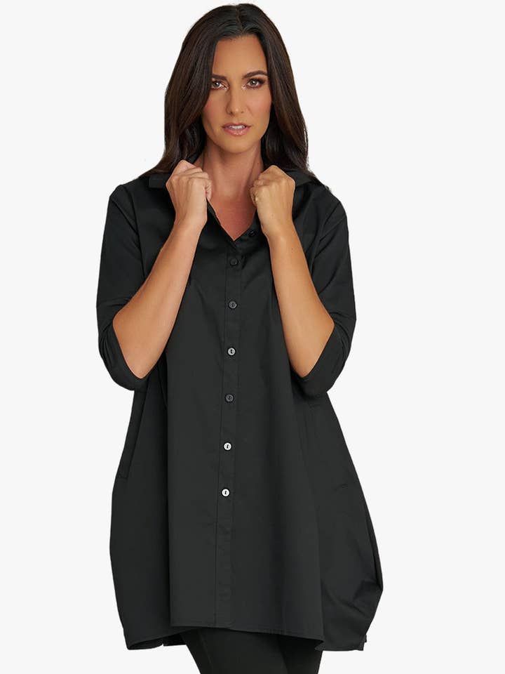 Stella Carakasi - Wholesale Tunic - Women's - Women's 3/4 Sleeve A-Line Cotton Poplin Tiburon Tunic Icon6