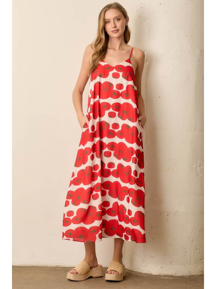 TOMATO PRINTED SPAGHETTI STRAP MAXI DRESS for wholesale on Faire
