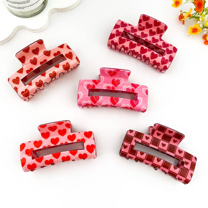 Herz Geometrisch Hohl Gedruckte Rechteckige Haarklammer für den Großhandel von mildstyles