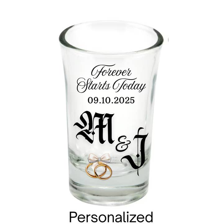 Personalized Mr & Mrs Favor Custom 54 Wedding Shot Glasses for wholesale by Unknown Designs