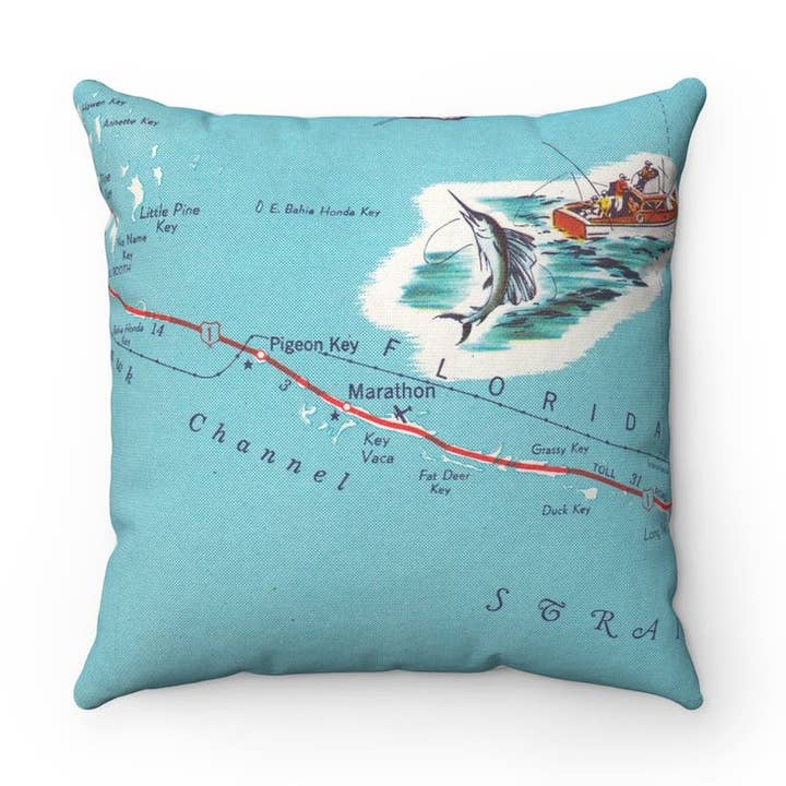 Marathon Florida Map Pillow – 18" Square Throw Pillow for wholesale by Daisy Mae Designs