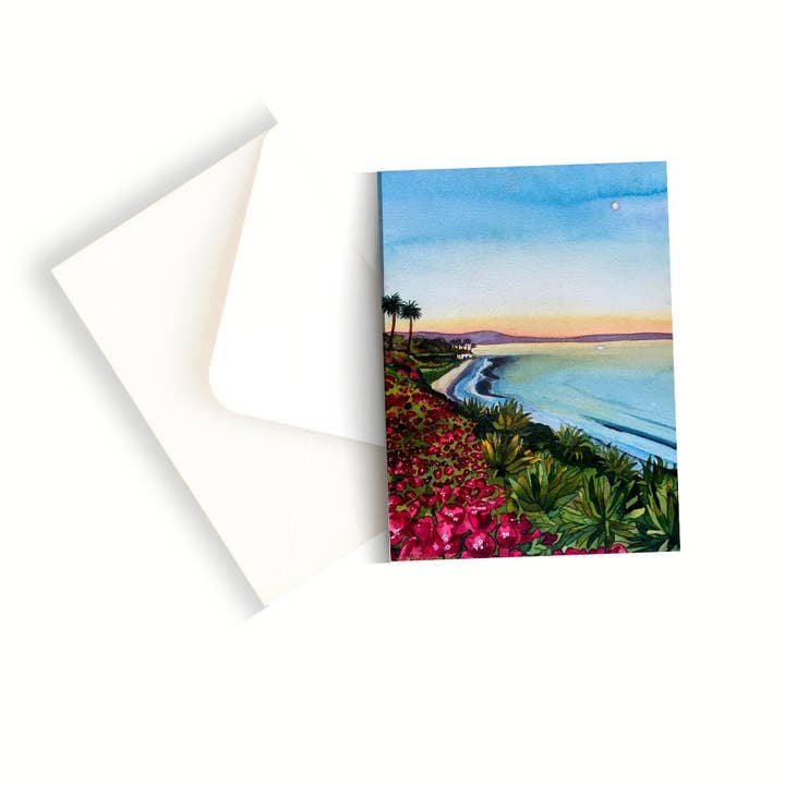 Akvarellvykort med fjärilsstranden i Santa Barbara för wholesale av Chloe Marie Hourdequin Designs