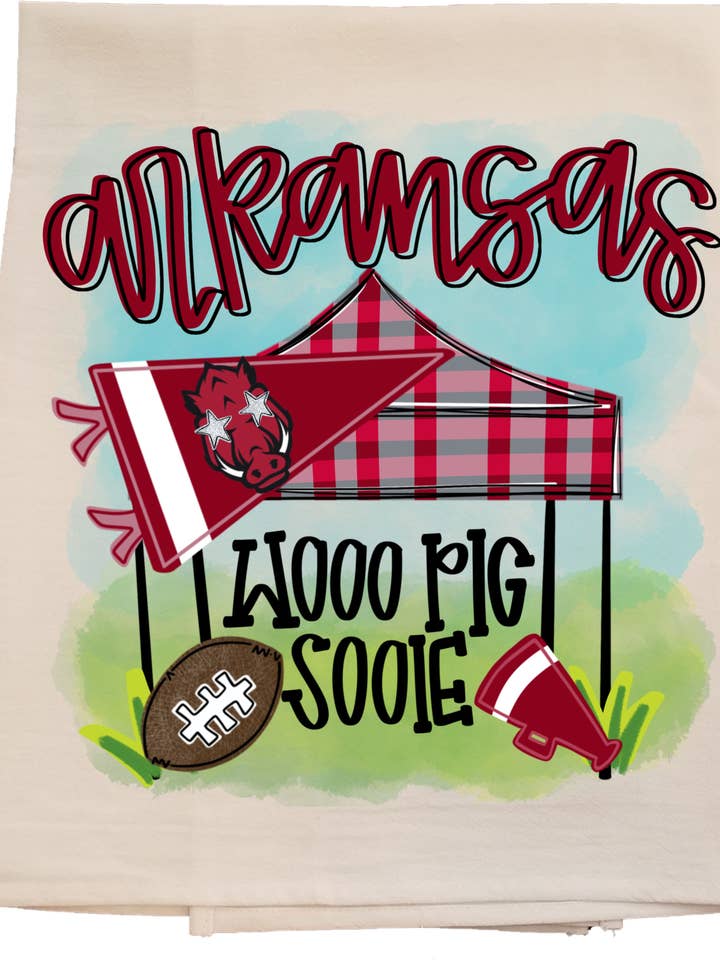 Arkansas Tailgate Tent Tea Towel for wholesale by Bunnies and Bows