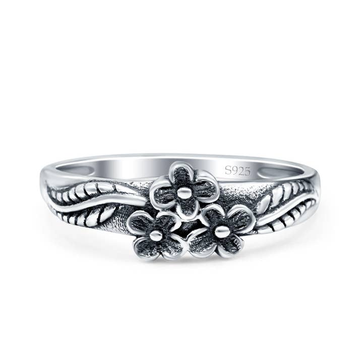 Daisies Plumeria Leaf Flower Oxidized Band Thumb Ring (6.5mm) for wholesale by Blue Apple Imports