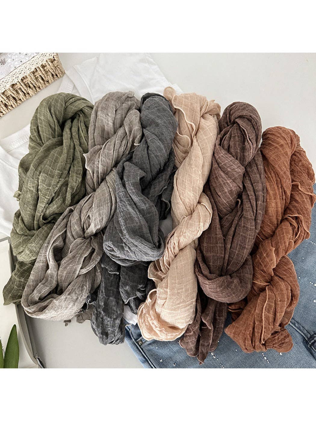 Funkyrel® Atzbranding Limited - Wholesale Scarf - Women's - Scarvii - Vintage Solid Color Women's Crinkled Scarf7