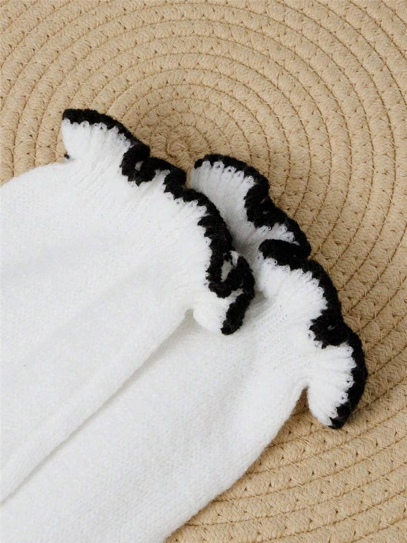 HIDDENBRAND - Wholesale Knit Sweater - Women's - Ruffle Knit Contrast Trim V-Neck Sweater4