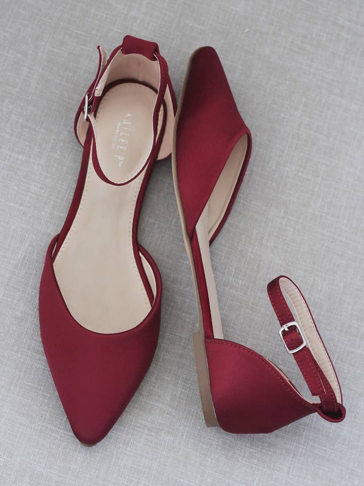 Kailee P. - Wholesale Flats - Women's - Satin Pointy Toe Flats with Ankle Strap11