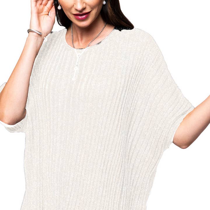 Biana - Wholesale Knit Top - Women's - Evie Shimmer Drop Shoulder Top; Gold Ecru0