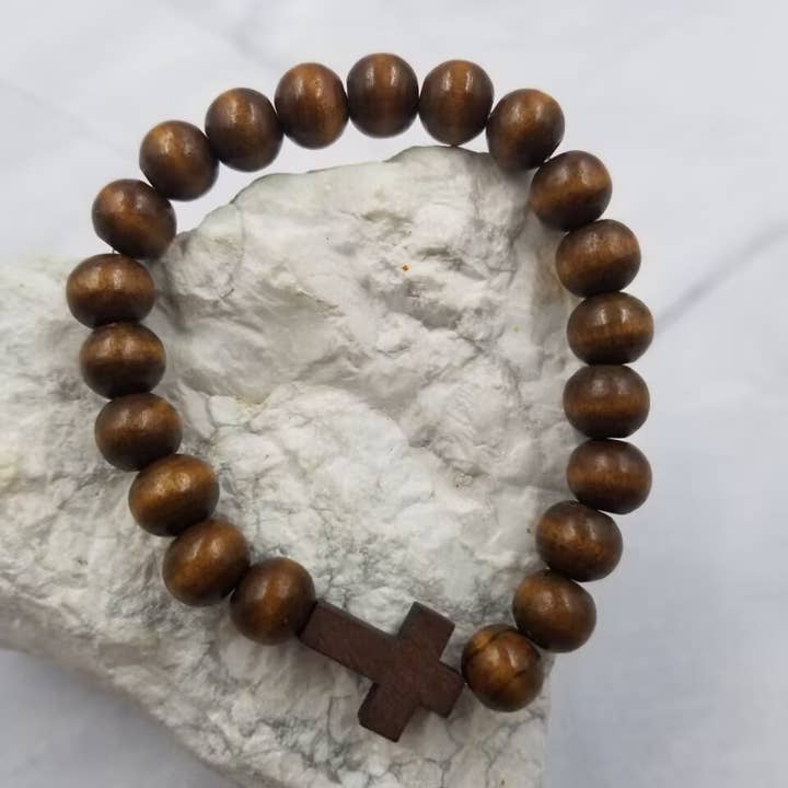 The Pretty Jewellery - Wholesale Beaded Bracelet - Wooden Beaded Cross Stretch Bracelet1