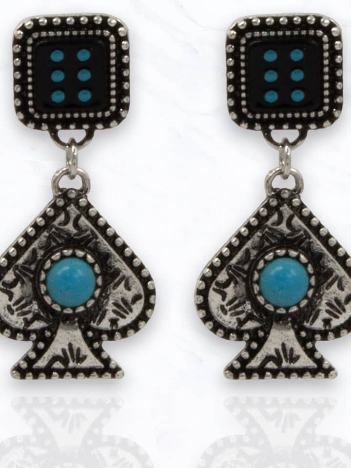 Western Dice & Spade Drop Earrings with Stone for wholesale by Suzie Q USA