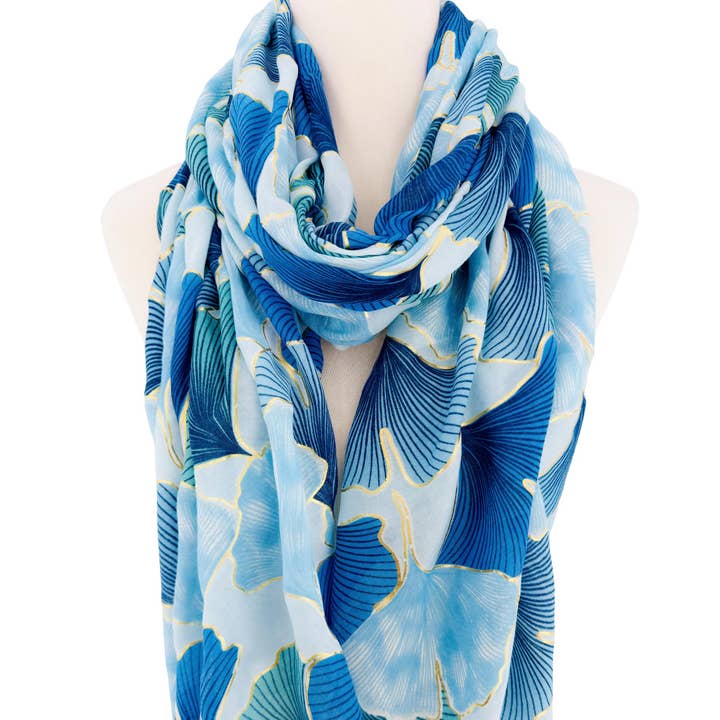 JC Sunny Fashion - Wholesale Scarf - Women's - 2 Colors--JC023512 Royal Foil Embellished Leaf Scarf