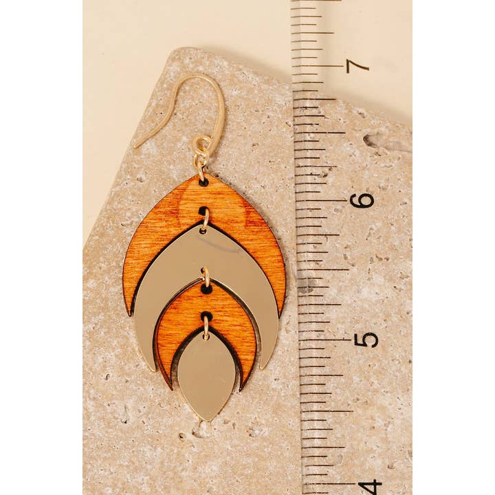 Anarchy Street - Wholesale Dangle Earrings - Wood And Metallic Leaf Dangle Hook Earrings