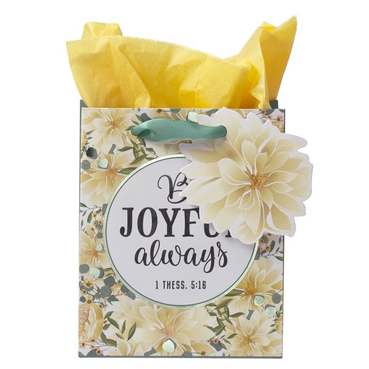 Gift Bag XSM Yellow Be Joyful Always 1 Thess. 5:16 for wholesale by Christian Art Gifts