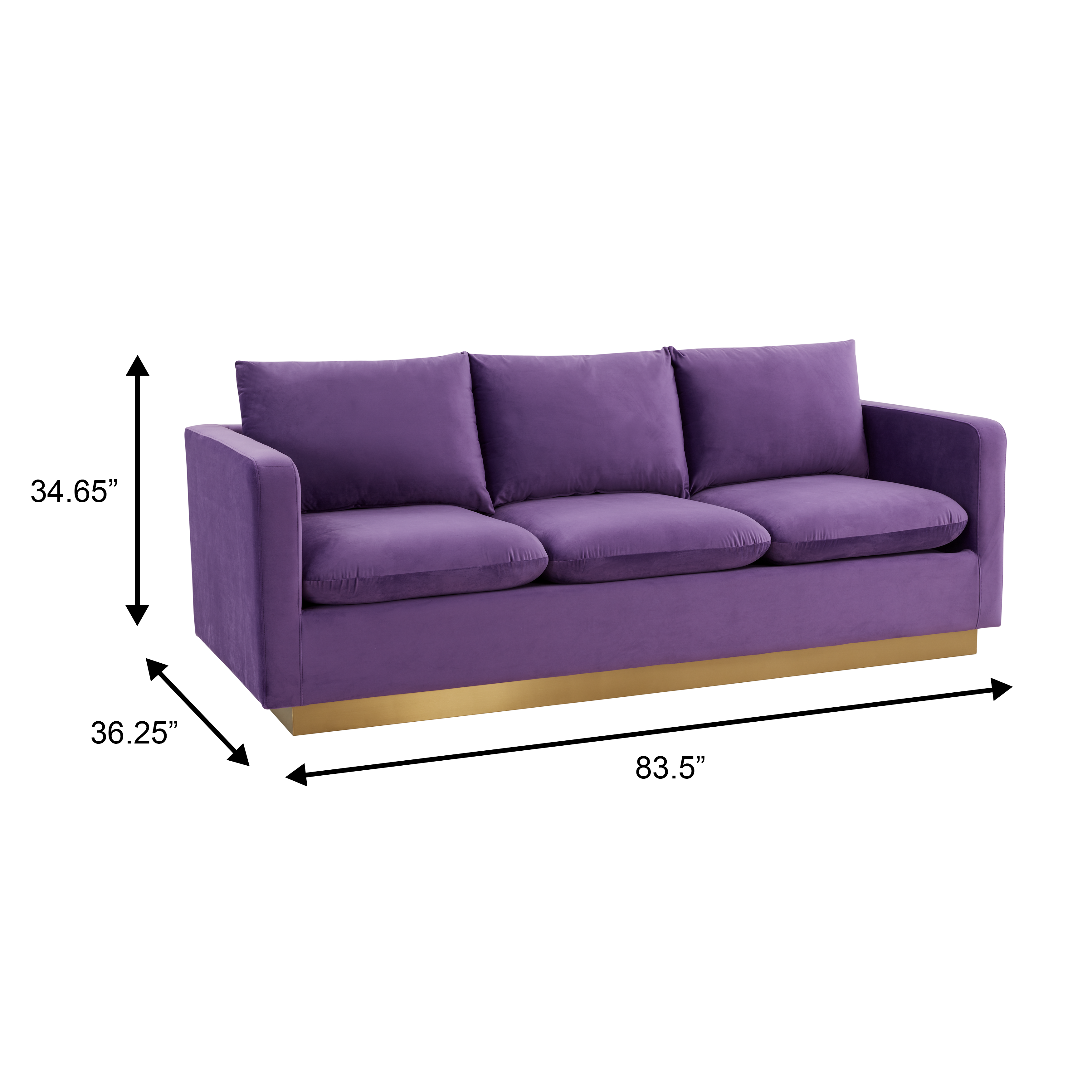 LeisureMod - Wholesale Sofa - Nervo 3-Seater Velvet/Leather Full Sofa with Gold Steel Base14