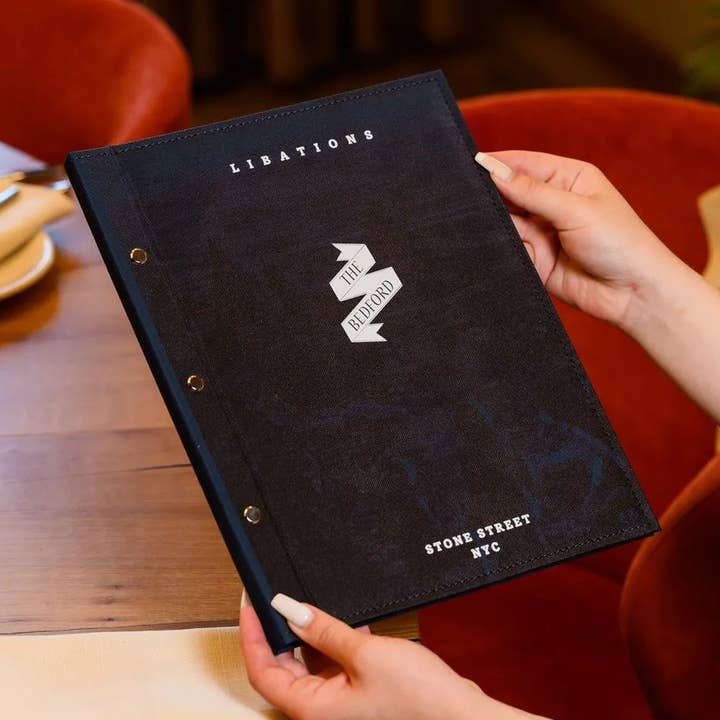 Custom Faux Menu Cover in Blue color (FM11A2-N) for wholesale by Inko Horeca Accessories