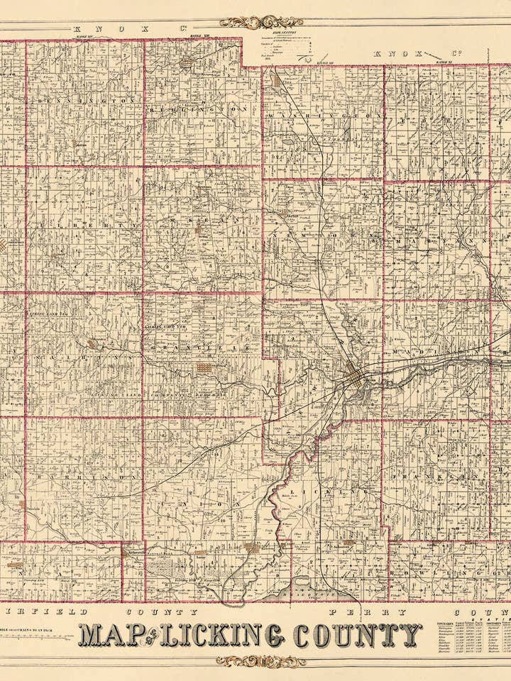 Map of Licking County, Ohio 1854 for wholesale by Relic Map Co.