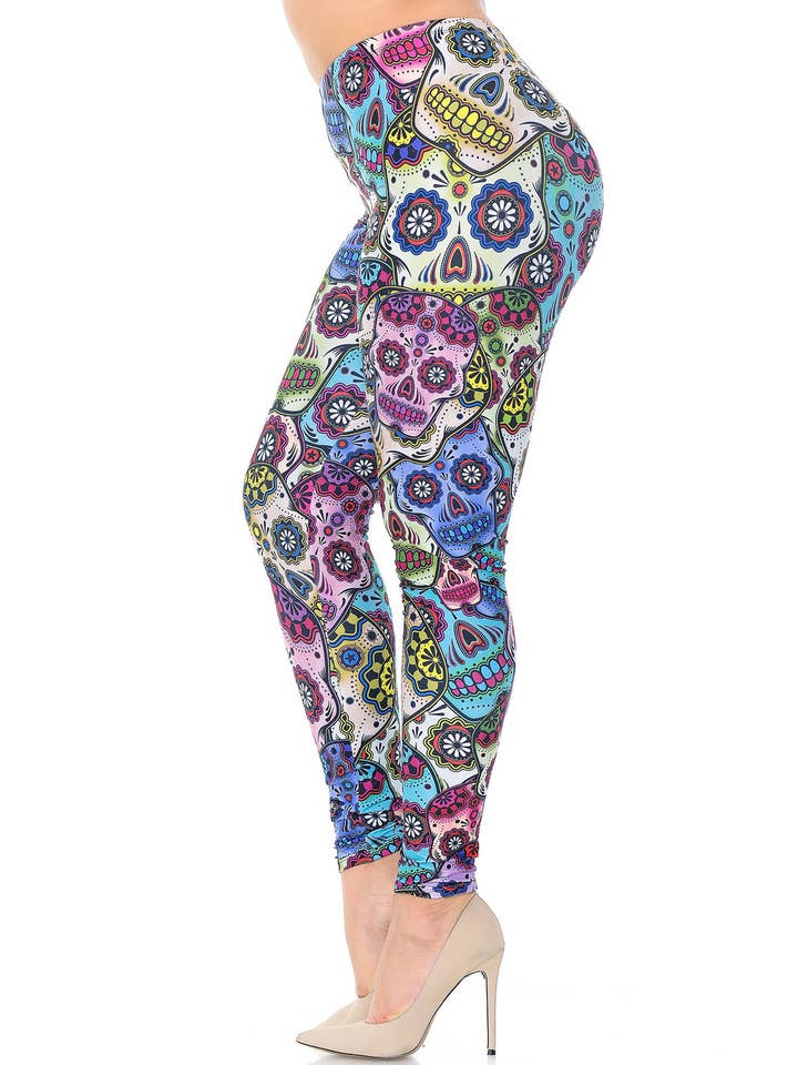 USA Fashion - Wholesale Fashion leggings – Women's - Creamy Soft Sugar Skull Leggings by USA Fashion™7