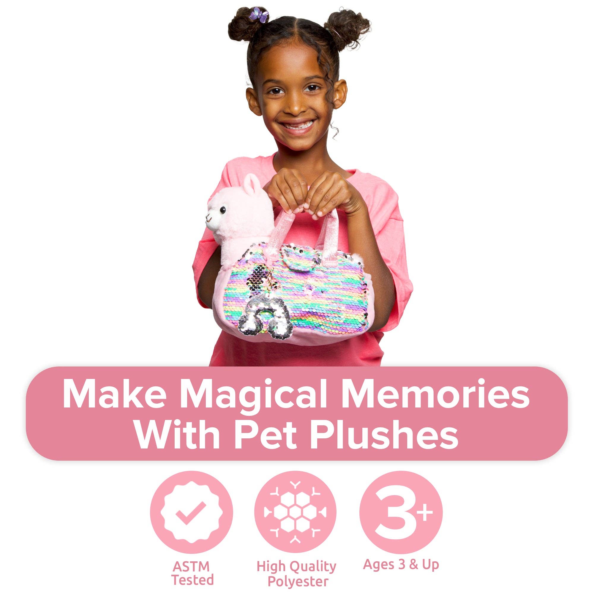 AYK Brand - Wholesale Stuffed/Plush Toy - Kids & Baby - Little Jupiter Pet Plush Set with Bag - Pink Llama with Rainbow Bag1