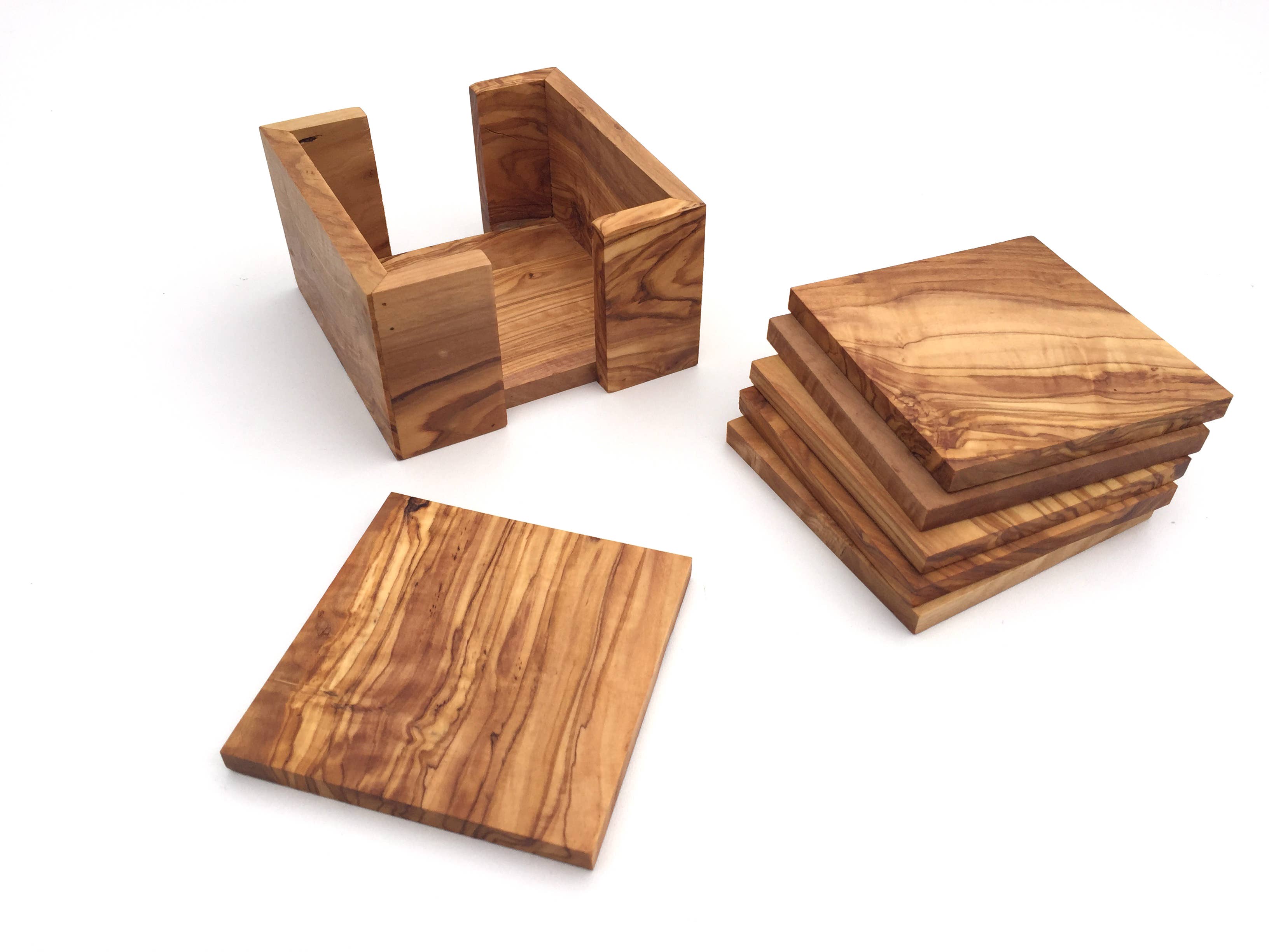 medina mood - Wholesale Coasters - Set of 6 square coasters with holder made of olive wood6