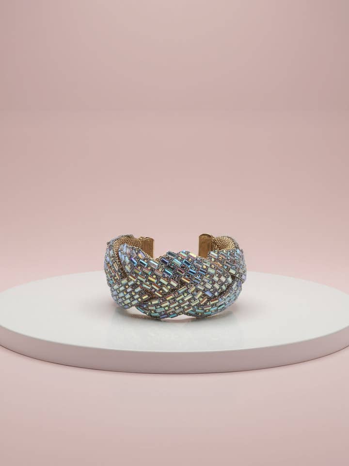 Elixir Collection Braided Crystal Cuff for wholesale by Arya Jewellery Wholesale