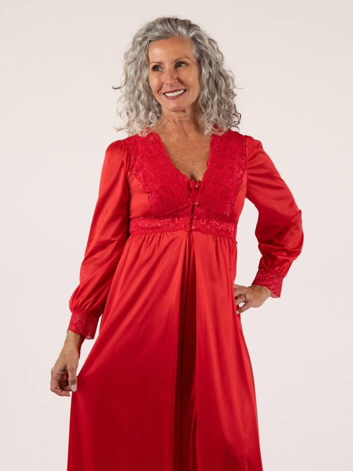 Shadowline® Silhouette Lace Bodice Button Down Long Robe for wholesale by Shadowline Lingerie