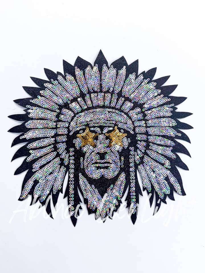 Sequin Indian Mascot Gameday Patch for wholesale by ABLNco
