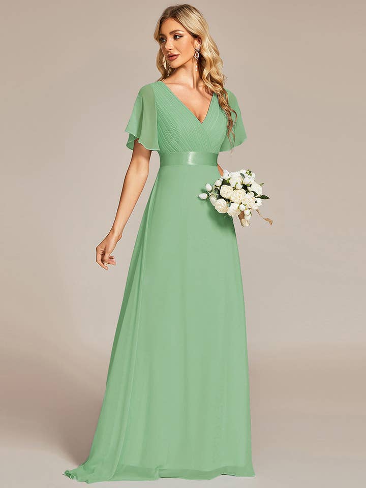 Ever-Pretty - Wholesale Gown – Women's - Double V-Neck Ruffles Chiffon Bridesmaid Dress73