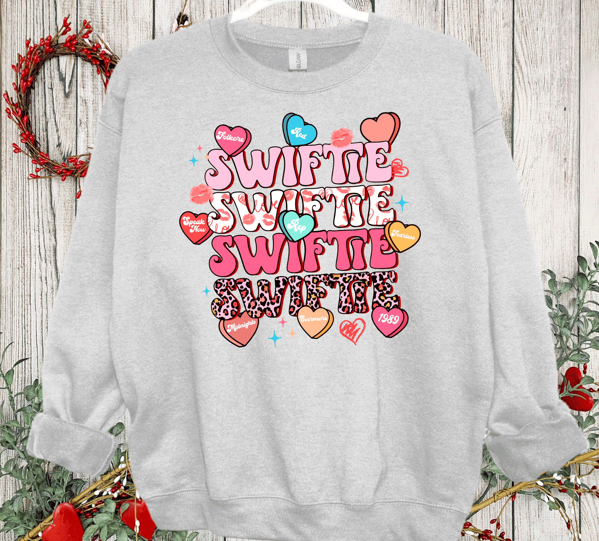 A Blessed Texas Mess Boutique - Wholesale Graphic Sweatshirt - Women's - Swiftie Valentine's Era Tour Sweatshirt Taylor Heart Lips5