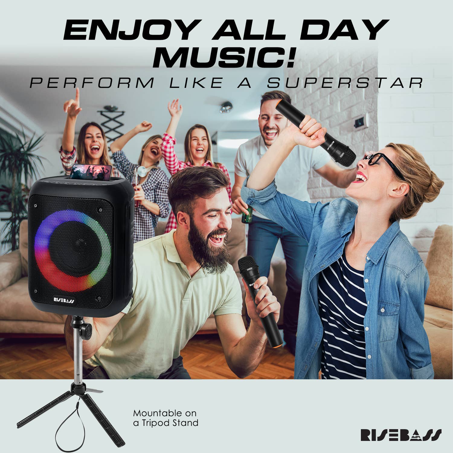 RISEBASS – wholesale Speakers – Risebass Portable Karaoke Machine with 2 Wireless Microphone4
