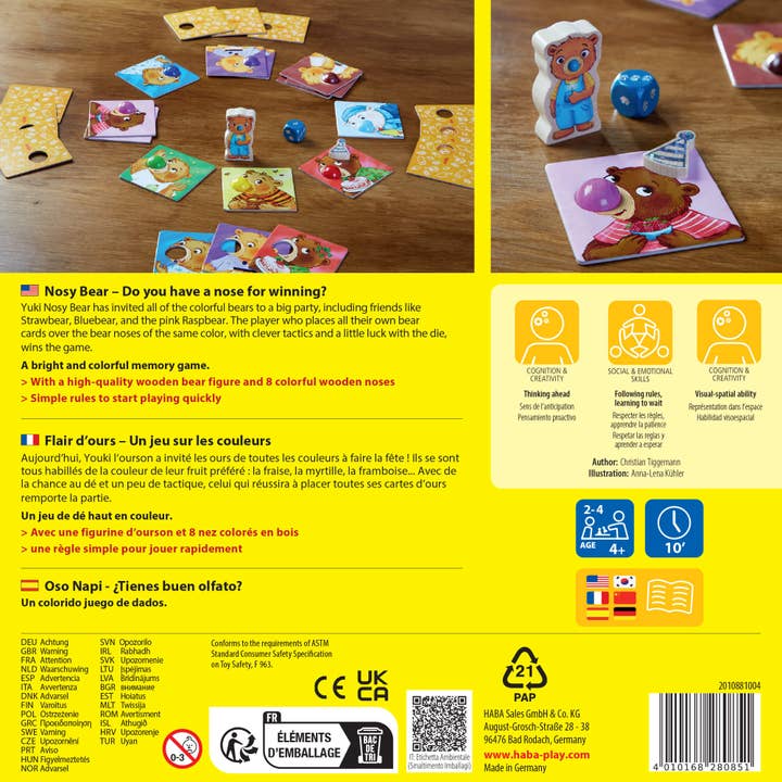 HABA USA - Wholesale Board Game - Nosy Bear Game