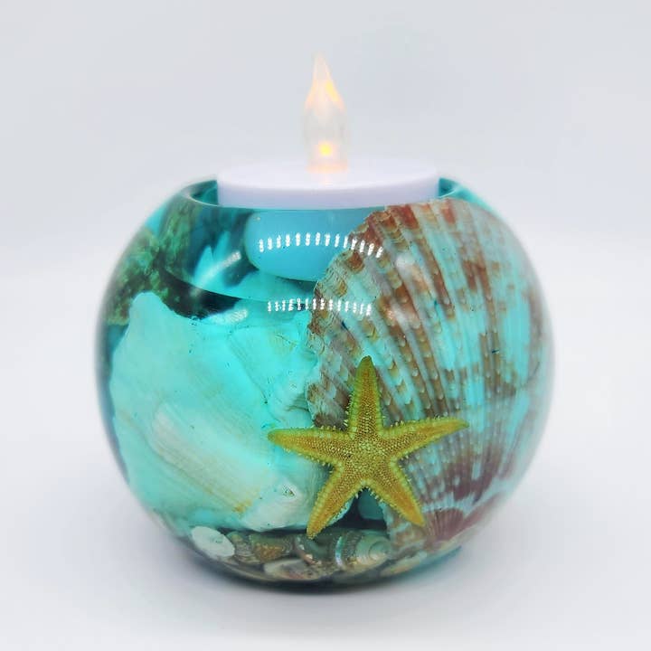 Small Sphere Seashell Candle Holder - Eco-Friendly Resin for wholesale by JEMS of the Sea