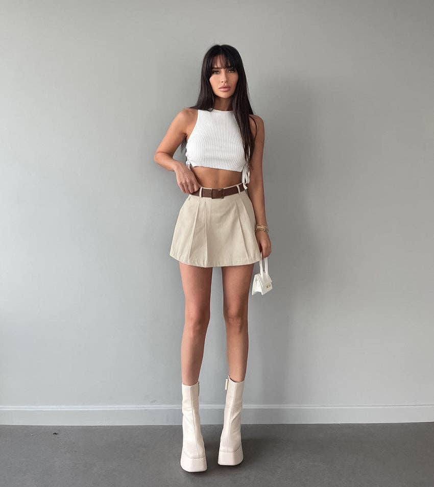 Sweetkama - Wholesale Skort - Women's - Solid Color High Waist Ladies Short KQ70263