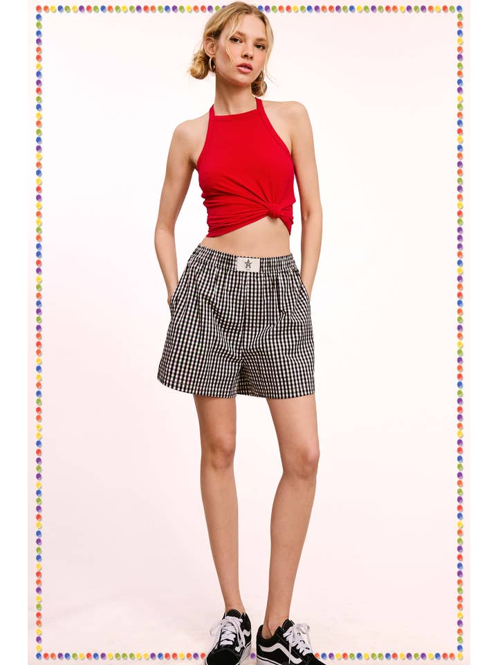 La Miel - Wholesale Shorts - Women's - JDP4231-Y2k Banded Gingham Check Boxer Shorts