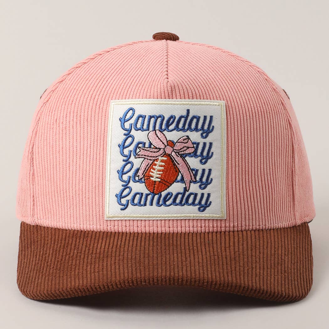 Fashion City - Wholesale Trucker Hat - Unisex - Gameday Football Bow Patch Corduroy Trucker Hat3
