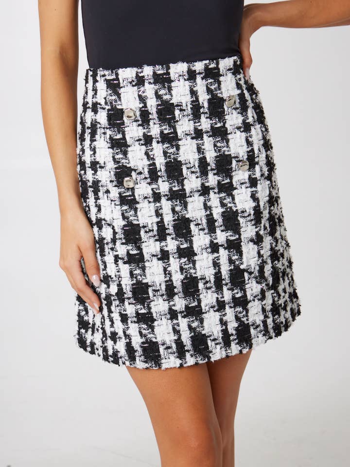 Abbey Glass - Wholesale Skirt - Women's - Jessica Skirt Black and White Houndstooth Tinsel Tweed0