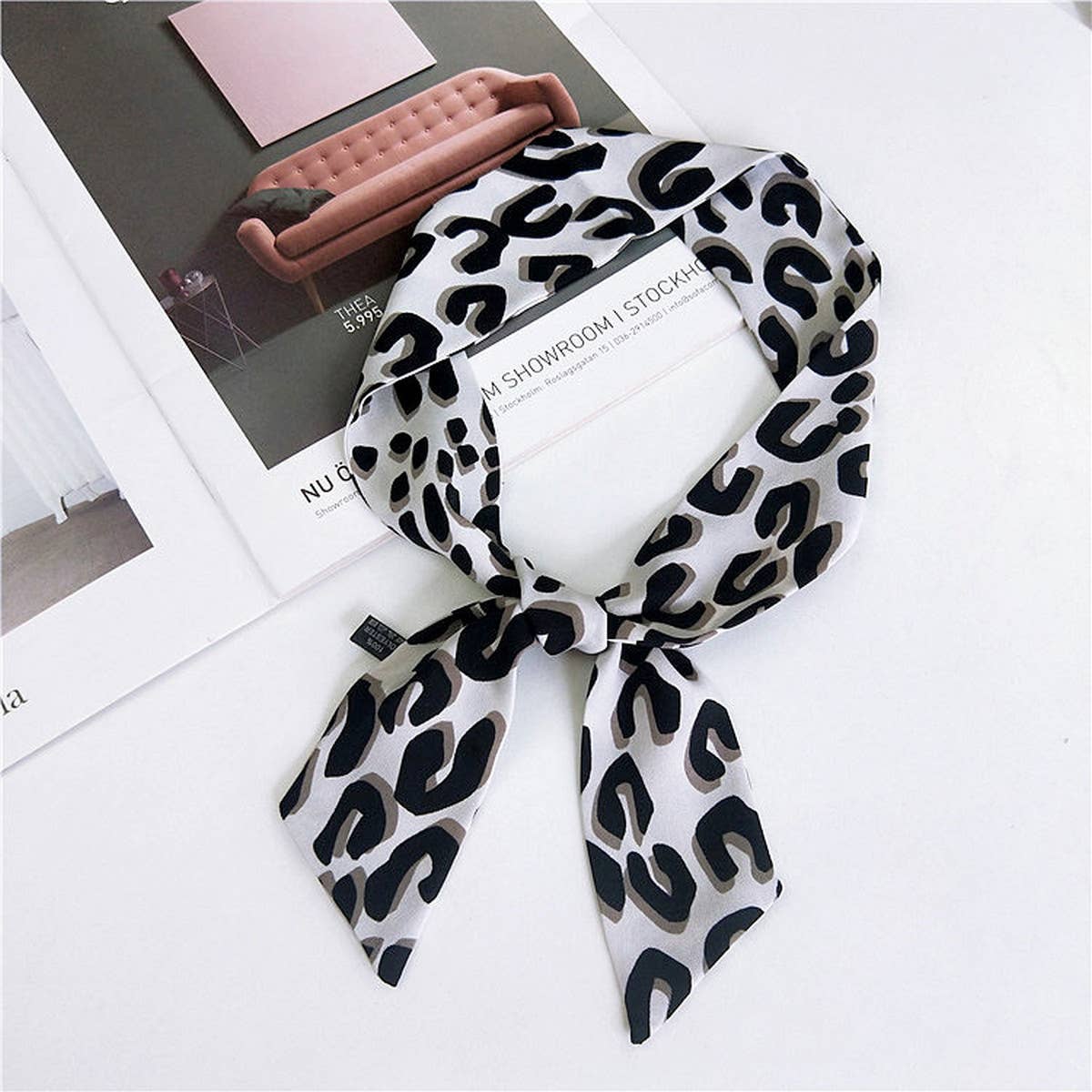 NINEXIS - Wholesale Scarf - Women's - CWASC2385_MULTI COLORED HANDLE RIBBON LEOPARD PRINT SCARF6
