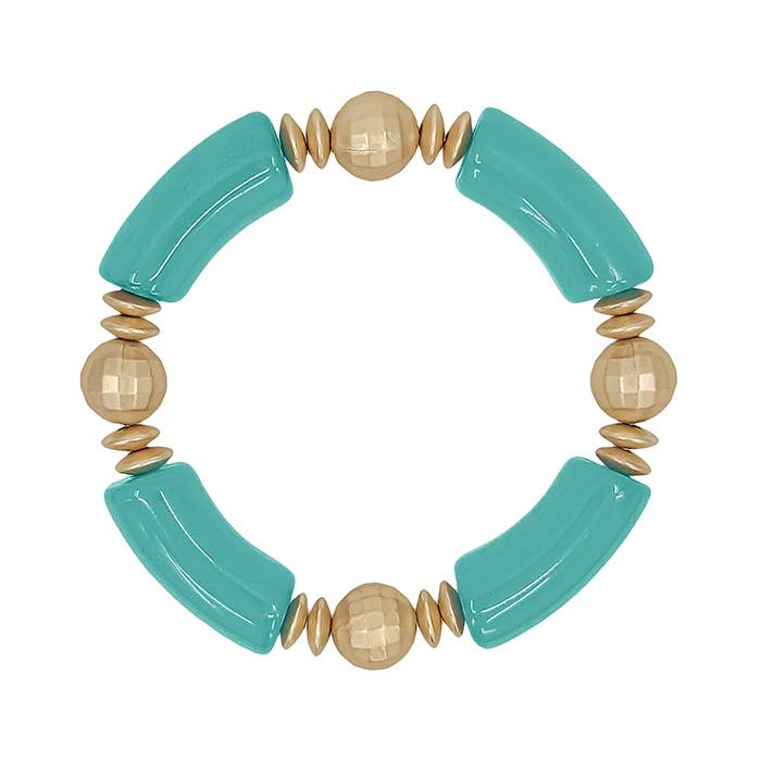 What's Hot - Vendita all'ingrosso Bracciale con perline - Bracciale elasticizzato con perline in bambù acrilico verde acqua e oro