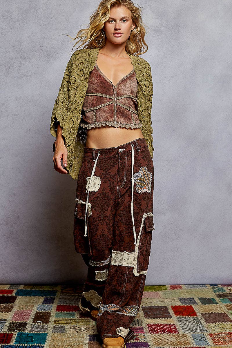 Pol Clothing - Wholesale Cardigan - Women's - Long sleeve v neck floral pattern crochet chenille cardigan15