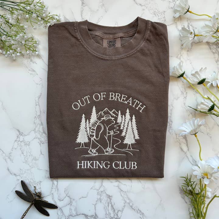 Plantiful Design Co - Wholesale T-Shirt - Women's - Embroidered Out of Breath Hiking Club Bear Tshirt