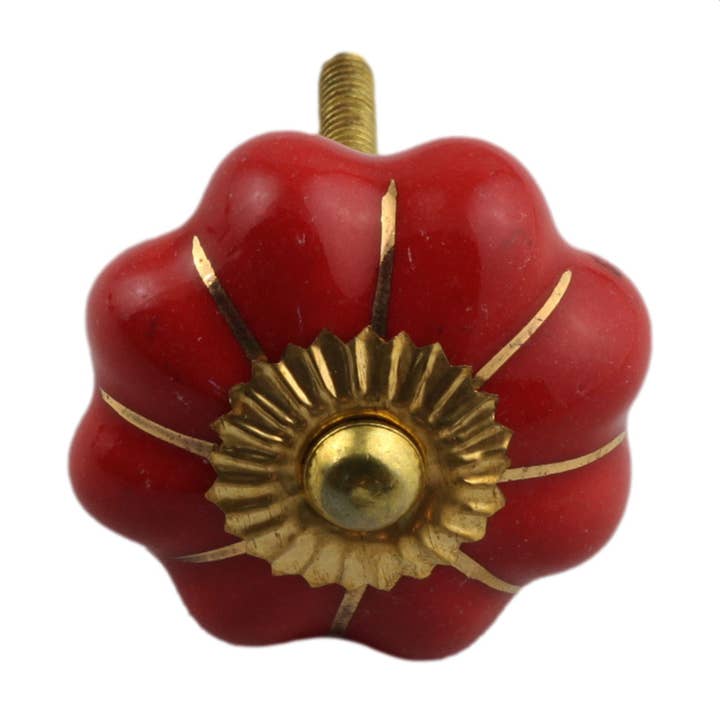 Tribal Trade GmbH - Wholesale Knob/Pull - Shabby chic rosette monochrome red ceramic furniture knob