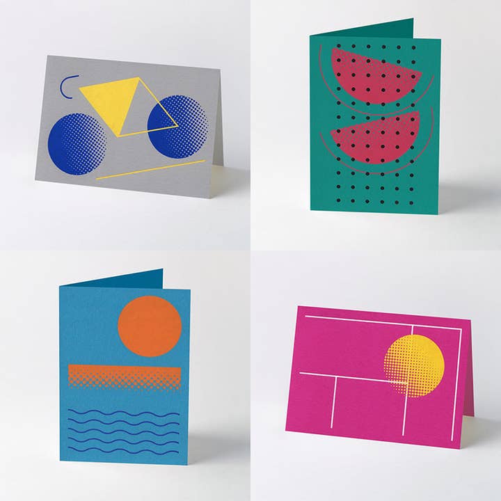 Geometric ‘Leisure Time’ hot-foil stamped greeting cards for wholesale by Typoretum