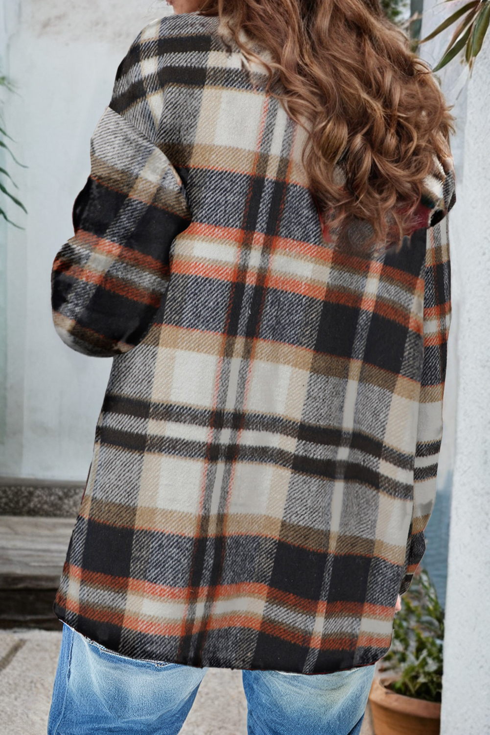 1 the Woman - Wholesale Shirt Jacket/Shacket - Women's - Geometric Plaid Print Pocketed Shacket1